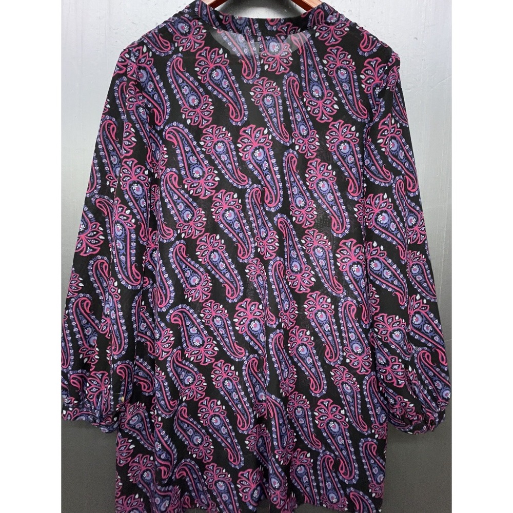 Chadwicks Shirt Women L Black Purple Paisley Sheer Lightweight Boho Top Blouse‎
